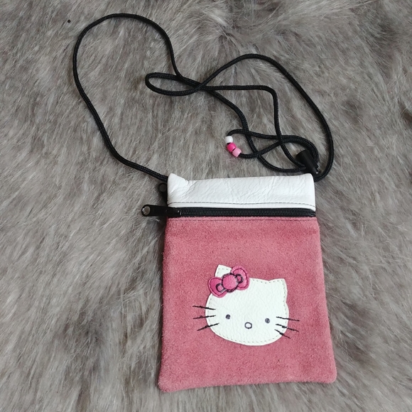 handmade Handbags - Handmde Custom Made Pink White Satin Lined Leather Hello Kitty Crossbody Bag